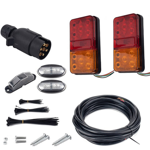 A4135 10-LED Tail Light Kit for 12V Truck, Trailer, Vehicles Water Resistant Turn Signal Light Set with 8m 5-Core Cable / Side-Light / License Plate Light