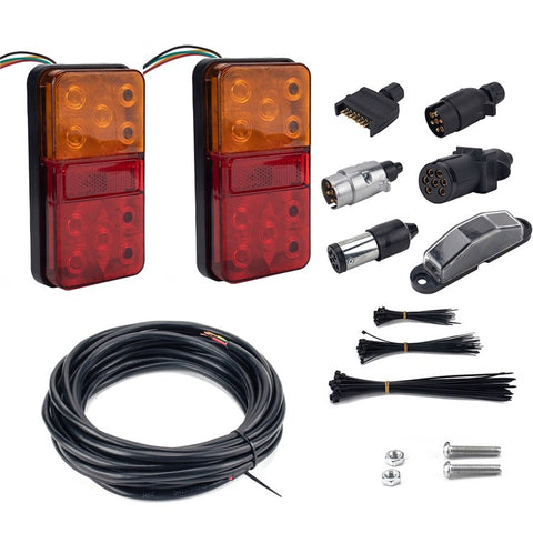 A4133 Water Resistant 10-LED Tail Light Kit for 12V Truck, Trailer Vehicles Turn Signal Light with 8m 5-Core Cable / Cable Ties / License Plate Light