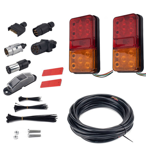 A4134 Waterproof 10-LED Tail Light Kit for 12V Truck, Trailer, Vehicles Turn Signal Light with 8m 5-Core Cable / Cable Ties / License Plate Light