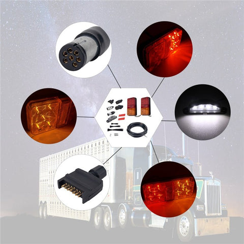 A4134 Waterproof 10-LED Tail Light Kit for 12V Truck, Trailer, Vehicles Turn Signal Light with 8m 5-Core Cable / Cable Ties / License Plate Light