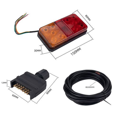 A4086 10-LED Trailer Tail Light Kit for 12V Truck Vehicles Waterproof Turn Signal Warning Light with 8m 5-Core Cable