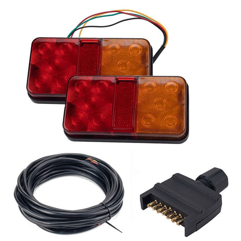 A4086 10-LED Trailer Tail Light Kit for 12V Truck Vehicles Waterproof Turn Signal Warning Light with 8m 5-Core Cable