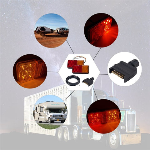 A4086 10-LED Trailer Tail Light Kit for 12V Truck Vehicles Waterproof Turn Signal Warning Light with 8m 5-Core Cable