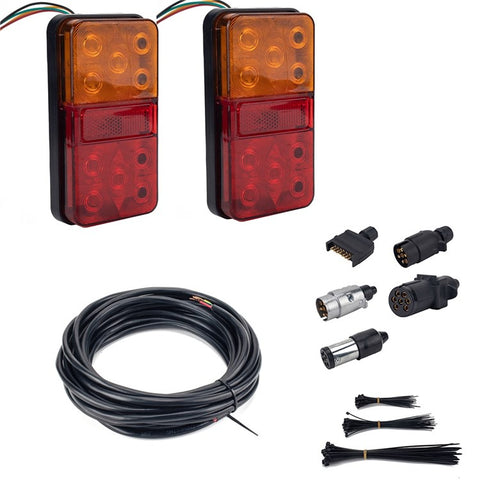 A4132 10-LED Tail Light Kit for 12V Truck, Trailer Vehicles Waterproof Turn Signal Light with 8m 5-Core Cable / Cable Ties