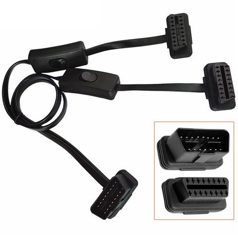 JUNSUNMAY 60cm OBD II 16 Pin Male to Dual Female Splitter Cord Diagnostic Extension Cable with Individually Power Switch