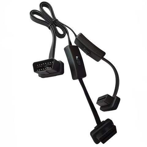 JUNSUNMAY 60cm OBD II 16 Pin Male to Dual Female Splitter Cord Diagnostic Extension Cable with Individually Power Switch