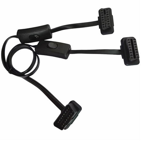 JUNSUNMAY 60cm OBD II 16 Pin Male to Dual Female Splitter Cord Diagnostic Extension Cable with Individually Power Switch