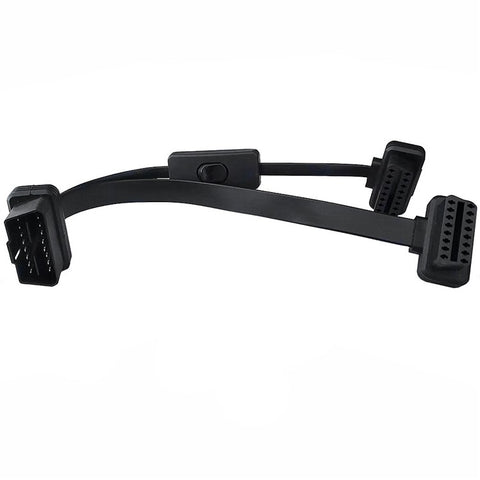 JUNSUNMAY 45cm OBD II 16 Pin Male to Dual Female Cord Adapter Extension Cable with 1 Power Switch