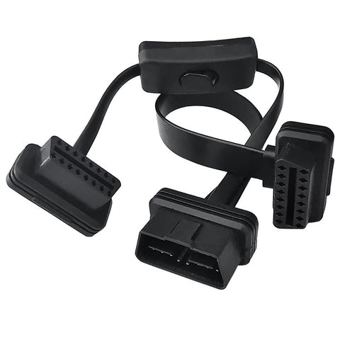 JUNSUNMAY 45cm OBD II 16 Pin Male to Dual Female Cord Adapter Extension Cable with 1 Power Switch