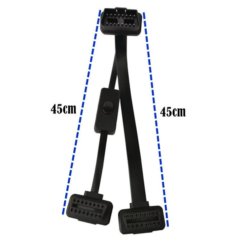 JUNSUNMAY 45cm OBD II 16 Pin Male to Dual Female Cord Adapter Extension Cable with 1 Power Switch