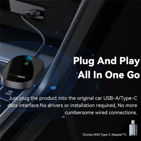 ESSAGER BY960 Aluminum Alloy+Glass WiFi 5G Module Wireless CarPlay Dongle Adapter