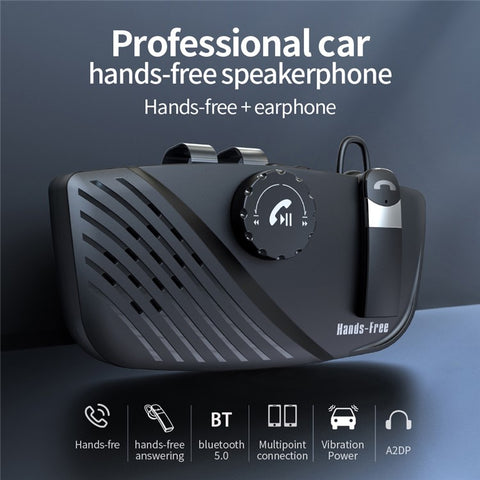 SP16 2 in 1 Portable Sun Visor Hands-free Bluetooth-compatible Speakerphone Smart Vibration Power ON Wireless Car Kit with Earphone/Back Clip Support for Siri Google Voice Control