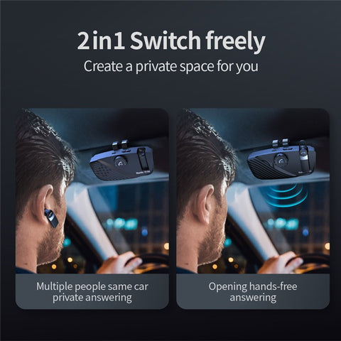 SP16 2 in 1 Portable Sun Visor Hands-free Bluetooth-compatible Speakerphone Smart Vibration Power ON Wireless Car Kit with Earphone/Back Clip Support for Siri Google Voice Control