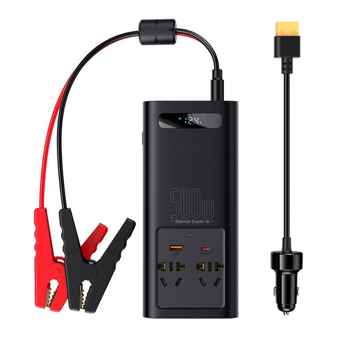 BASEUS Super Si Power Inverter Type-C USB AC Socket Car Charger 500W Digital Display Power Station Converter (220V CN/EU Plug)