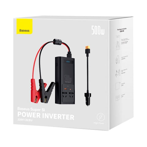 BASEUS Super Si Power Inverter Type-C USB AC Socket Car Charger 500W Digital Display Power Station Converter (220V CN/EU Plug)