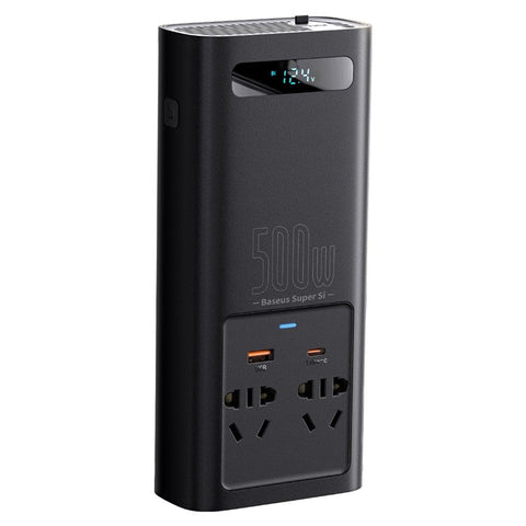 BASEUS Super Si Power Inverter Type-C USB AC Socket Car Charger 500W Digital Display Power Station Converter (220V CN/EU Plug)