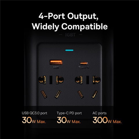 BASEUS BS-CI30-02 IGBT Power Inverter 300W (220V CN/EU) High Power Multi-function Inverter with Cooling Fan for Camping/Self-driving Trip
