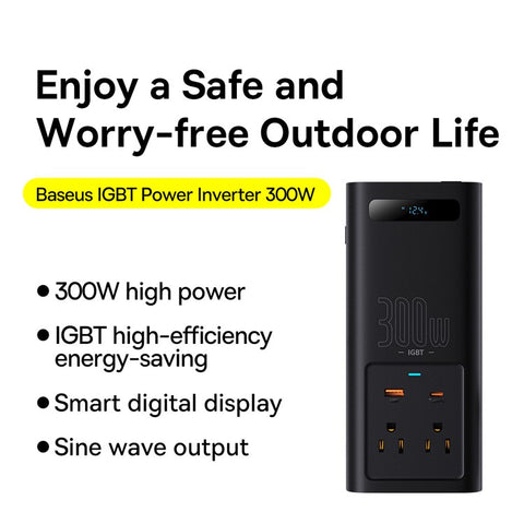 BASEUS BS-CI30-01 IGBT Power Inverter 300W (110V US/JP ) Multi-function High Power Inverter with Cooling Fan for Outdoor Camping