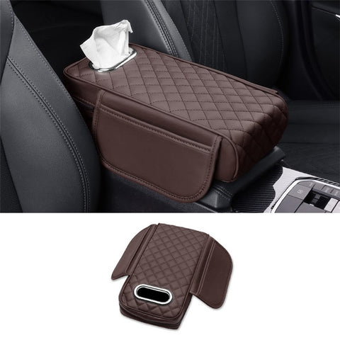 Car Armrest Box Cushion Pad PU Leather Tissue Holder Box with Side Pockets