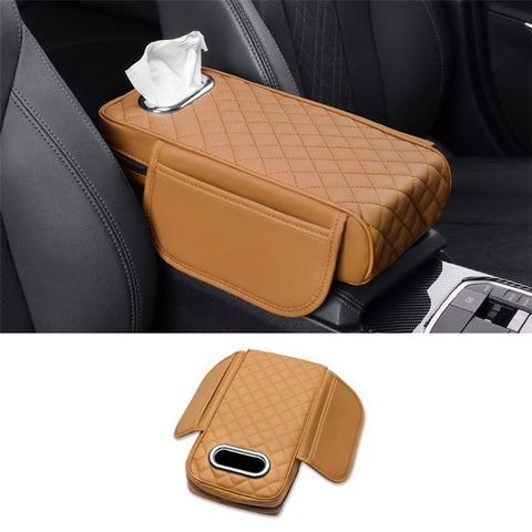 Car Armrest Box Cushion Pad PU Leather Tissue Holder Box with Side Pockets