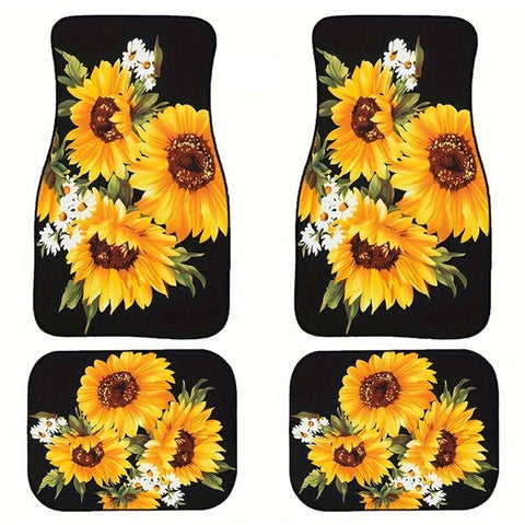 4Pcs / Set Pattern Printed Car Front+Rear Floor Mat Anti-Slip Neoprene Vehicle Interior Floor Pad