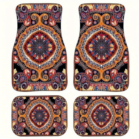 4Pcs / Set Retro Bohemian Style Car Front+Rear Floor Mat Neoprene Vehicle Interior Decorative Floor Pad