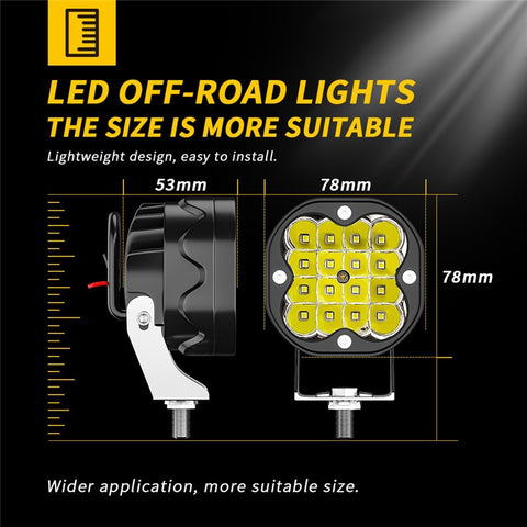 3-inch 48W 16-LED Car Truck Forklift Spotlight Square Waterproof Engineering Vehicle Headlight