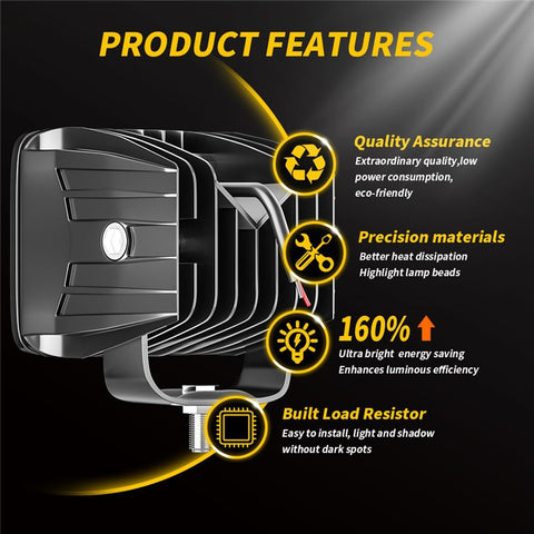 4-LED 12W Car SUV Off-Road Motorcycle Square Spotlight Waterproof Vehicle Headlight