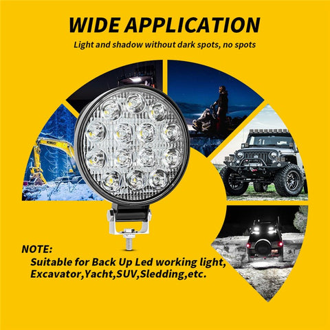 14LED 42W Car SUV Off-Road Round Spotlight Waterproof Vehicle Super Bright Headlight