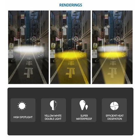 W65 Motorcycle Modification Spotlight White+Yellow LED Waterproof Motorbike Headlight