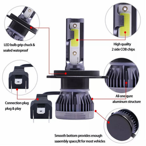 2Pcs H4 LED Headlight 360 Degree Illumination 120W 6000K High Low Beam Car Fog Lamp