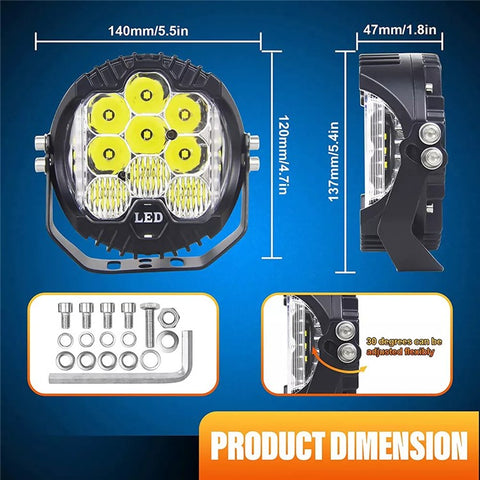 5 Inch Round Spotlight Car Front Bumper Lamp IP67 Waterproof Aluminum Shell LED Floodlight