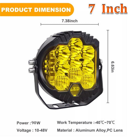 7 Inch Round Spotlight Car Front Bumper Lamp IP67 Waterproof Aluminum Shell LED Floodlight