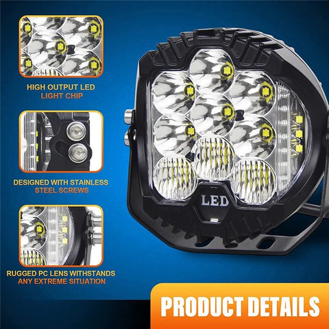 7 Inch Round Spotlight Car Front Bumper Lamp IP67 Waterproof Aluminum Shell LED Floodlight