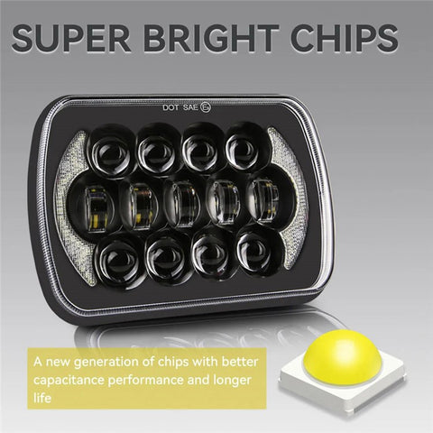 105W High Power IP67 Waterproof High Low Beam Square Car LED Headlight for 5x7 6x7 Inch Vehicles
