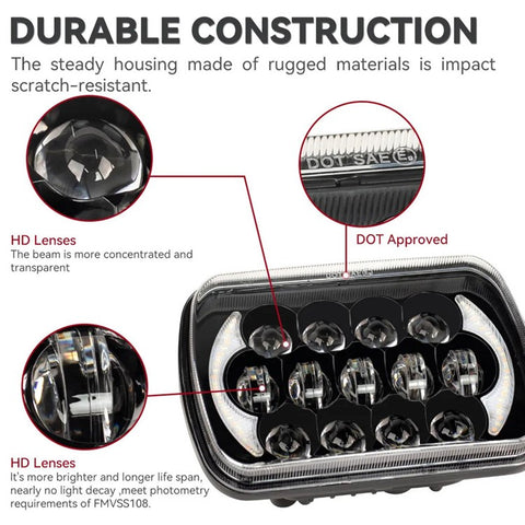 105W High Power IP67 Waterproof High Low Beam Square Car LED Headlight for 5x7 6x7 Inch Vehicles