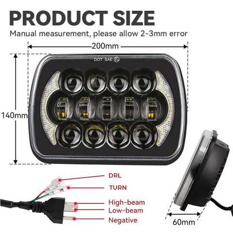 105W High Power IP67 Waterproof High Low Beam Square Car LED Headlight for 5x7 6x7 Inch Vehicles