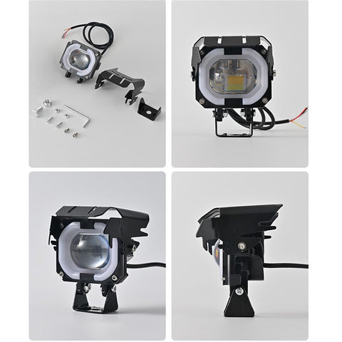Motorcycle LED Headlight with RGB Angel Eye Halo High Low Beam Laser Spotlight