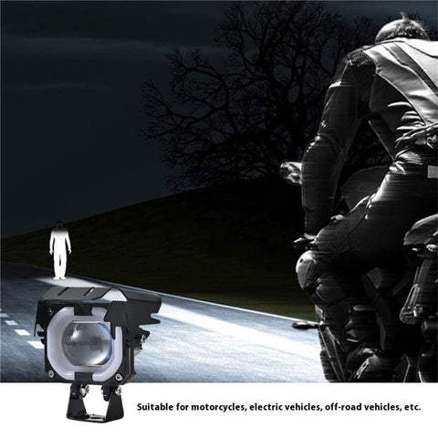 Motorcycle LED Headlight with RGB Angel Eye Halo High Low Beam Laser Spotlight