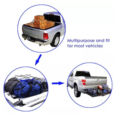 Rubber Cargo Net for Pickups Car Mesh Holes Cord Net Heavy Duty Truck Bed Roof Rack 120cmx90cm 88 Grids Cargo Organizer Net with Hooks