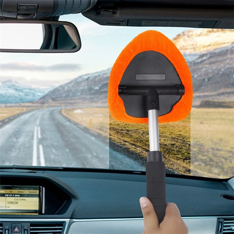 DM-132 2-in-1 Window Windshield Cleaning Tool Car Window Snow Scraper with 38-52cm Extendable Handle and Microfiber Cloth Window Cleaning Brush
