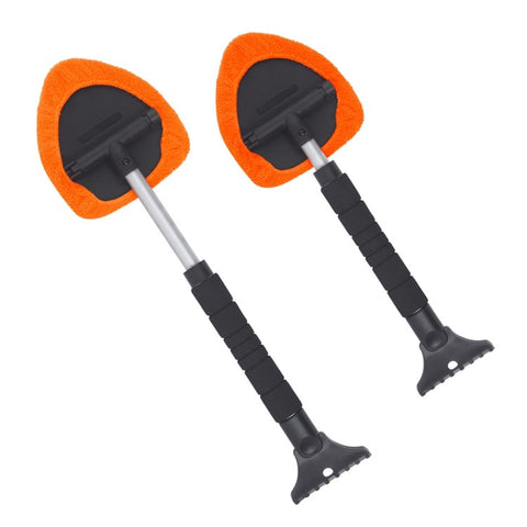 DM-132 2-in-1 Window Windshield Cleaning Tool Car Window Snow Scraper with 38-52cm Extendable Handle and Microfiber Cloth Window Cleaning Brush