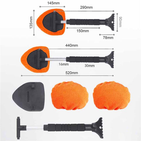 DM-132 2-in-1 Window Windshield Cleaning Tool Car Window Snow Scraper with 38-52cm Extendable Handle and Microfiber Cloth Window Cleaning Brush
