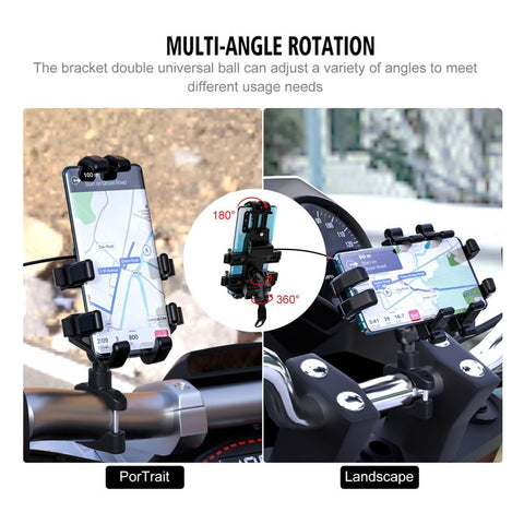 CS-1098A1 360 Degree Rotation Phone Holder Motorcycle Rearview Mirror / Handlebar Mount Bracket with USB Charging Port