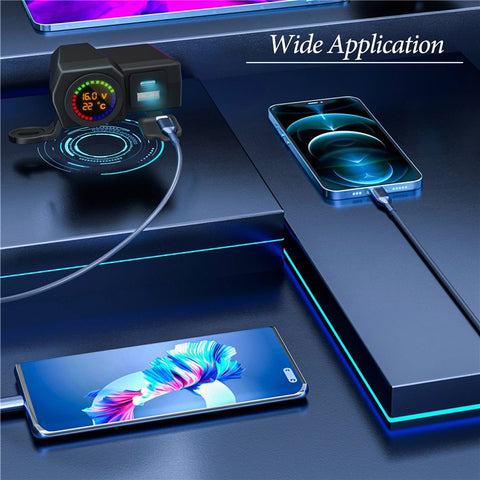 WUPP CS-1747A2 Motorcycle Modify USB+Type-C Phone Charger Voltage Temperature Digital Display PD Fast Charge Adapter