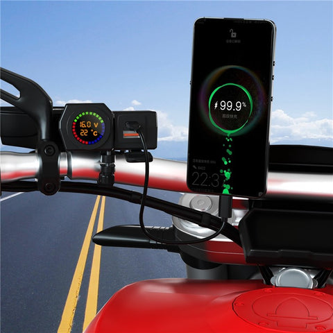 WUPP CS-1747A2 Motorcycle Modify USB+Type-C Phone Charger Voltage Temperature Digital Display PD Fast Charge Adapter