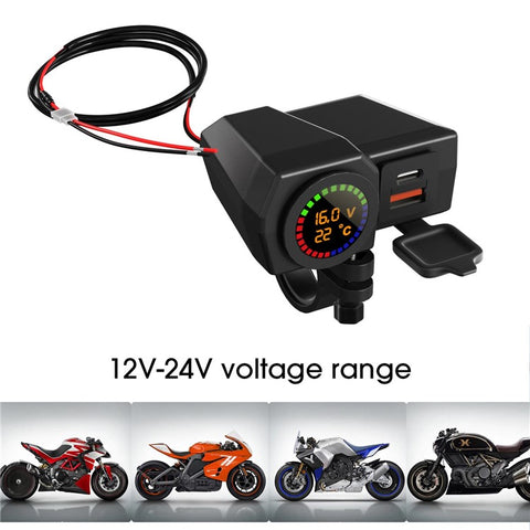 WUPP CS-1747A2 Motorcycle Modify USB+Type-C Phone Charger Voltage Temperature Digital Display PD Fast Charge Adapter