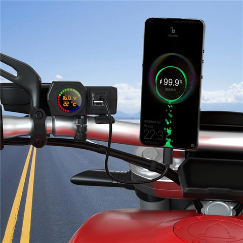 WUPP CS-1747A1 Motorcycle Modify 3.4A Dual USB Charger Voltage Temperature Digital Display Waterproof Phone Charging Adapter