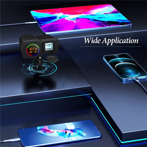 WUPP CS-1747A1 Motorcycle Modify 3.4A Dual USB Charger Voltage Temperature Digital Display Waterproof Phone Charging Adapter