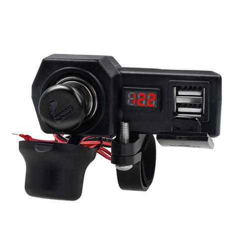 CS-1072B1 10-24V Motorcycle Dual USB Charger+Voltmeter+Cigarette Lighter Head Waterproof Multifunction Phone Charging Adapter